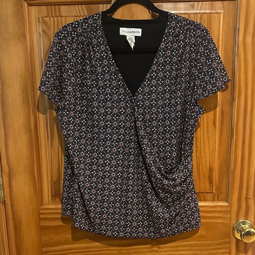 Sag Harbor Black and Pink Patterned Blouse